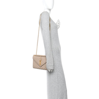 Dark beige quilted satchel with shoulder chain