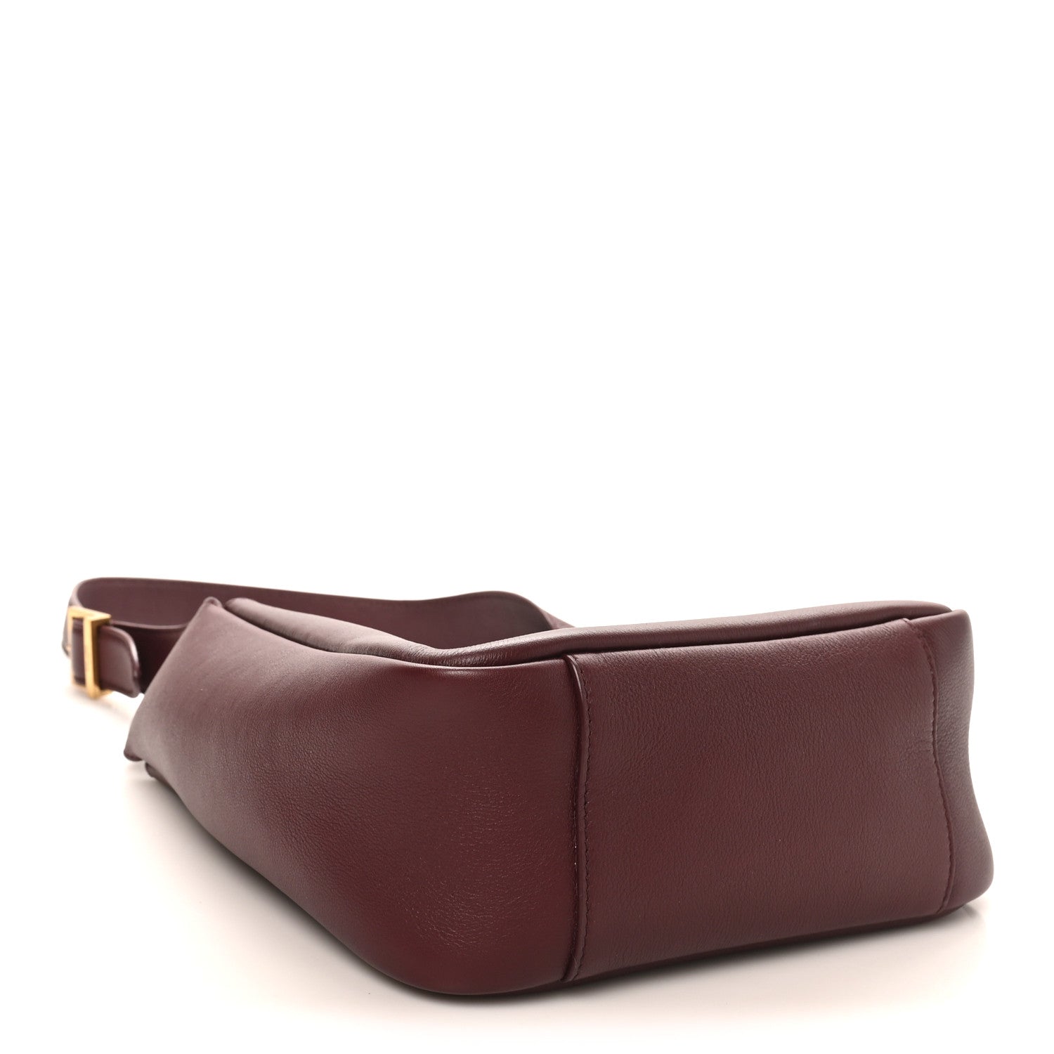 Burgundy smooth calfskin small hobo bag with gold-tone buckle strap