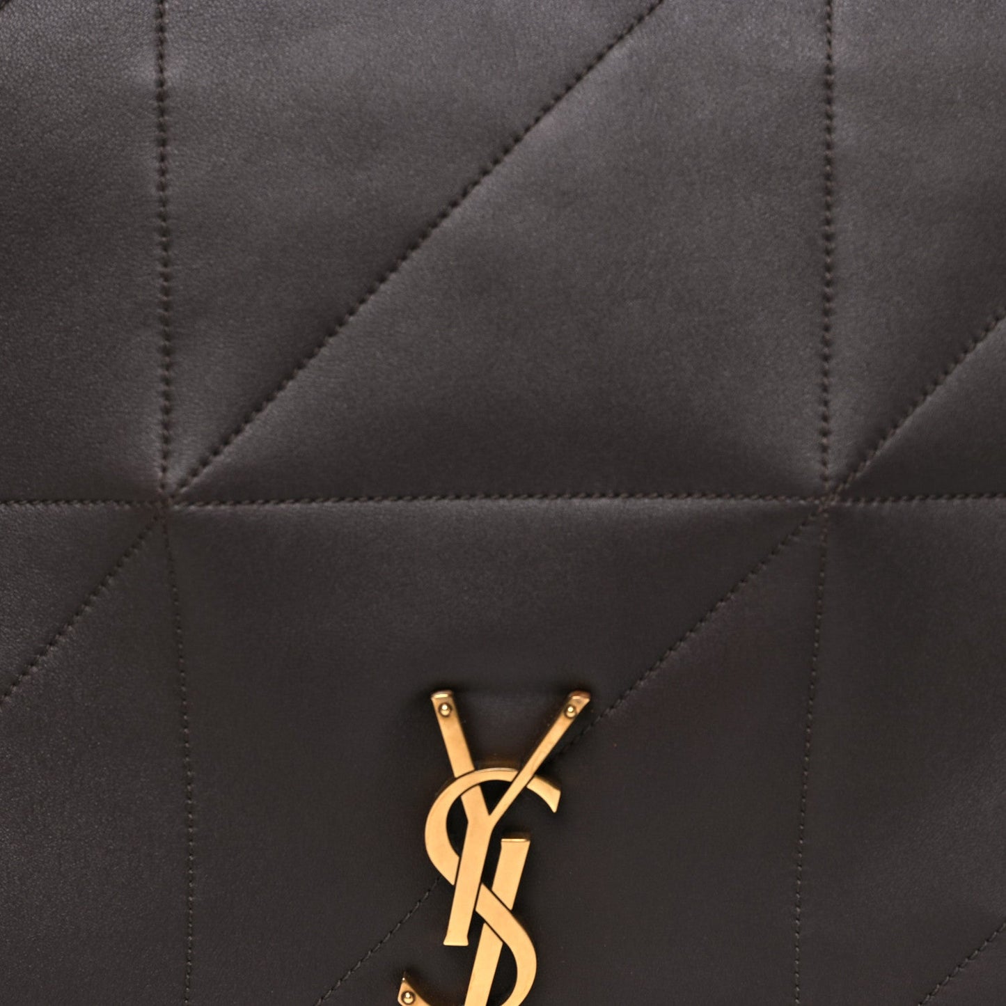 Quilted dark-brown leather panel with gold YSL logo hardware