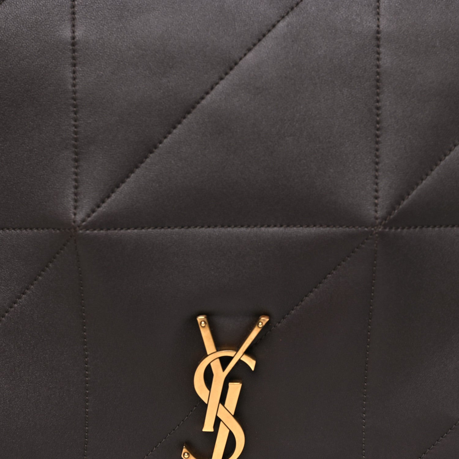 Quilted dark-brown leather panel with gold YSL logo hardware