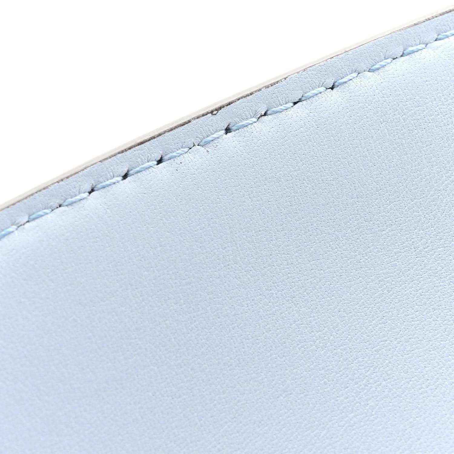 Medium top handle bag blue leather edge with light blue stitching