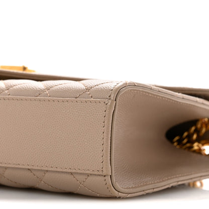 Dark beige quilted satchel with flap and gold-tone chain detail