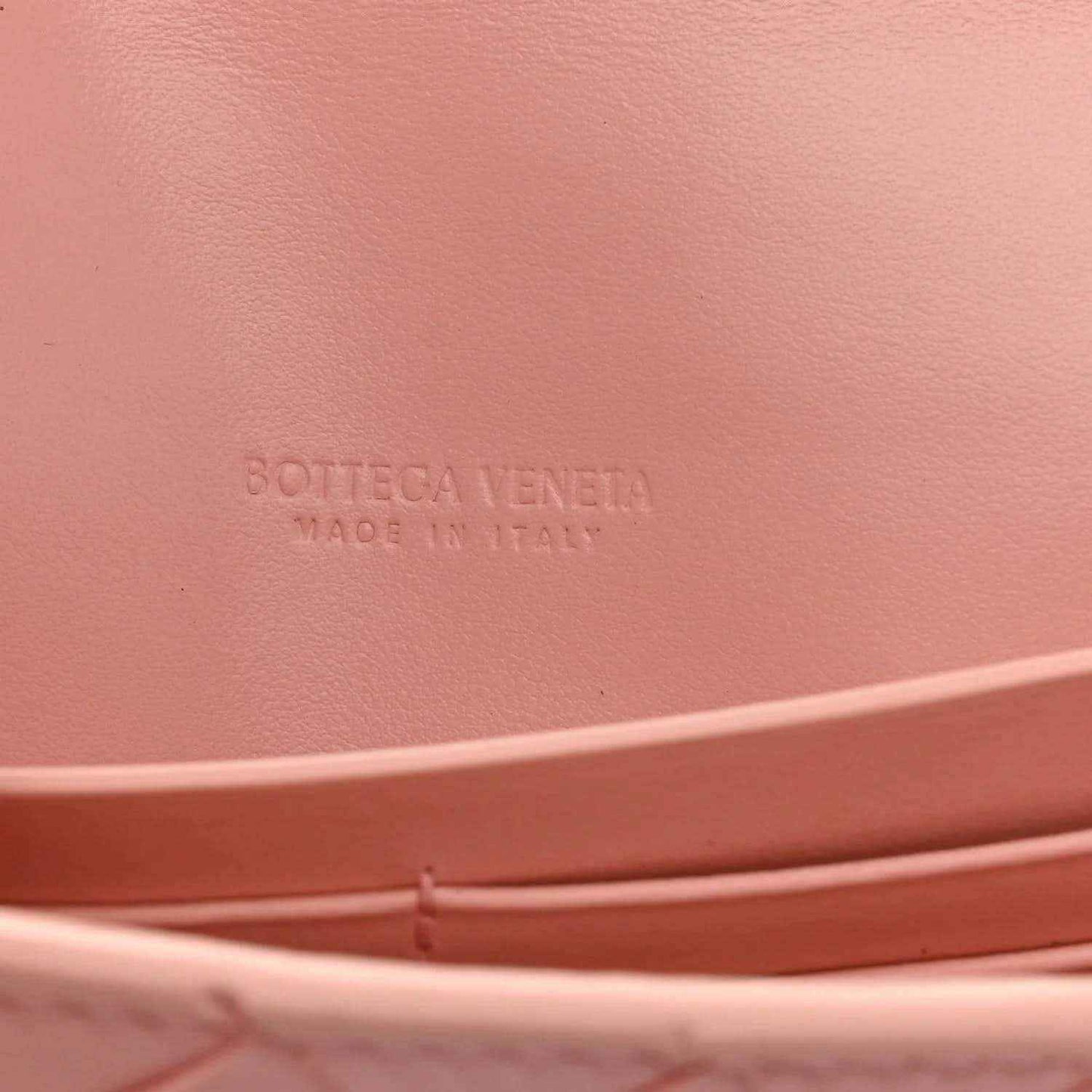 Bottega Veneta rose Nappa clutch with embossed logo on interior panel