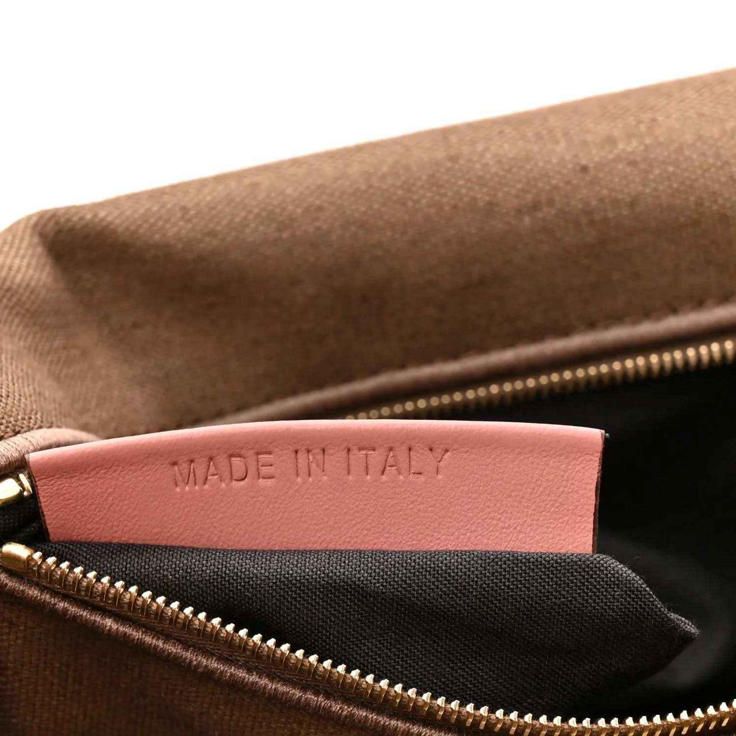 Fendi baguette shoulder bag interior label reading "MADE IN ITALY" on lining