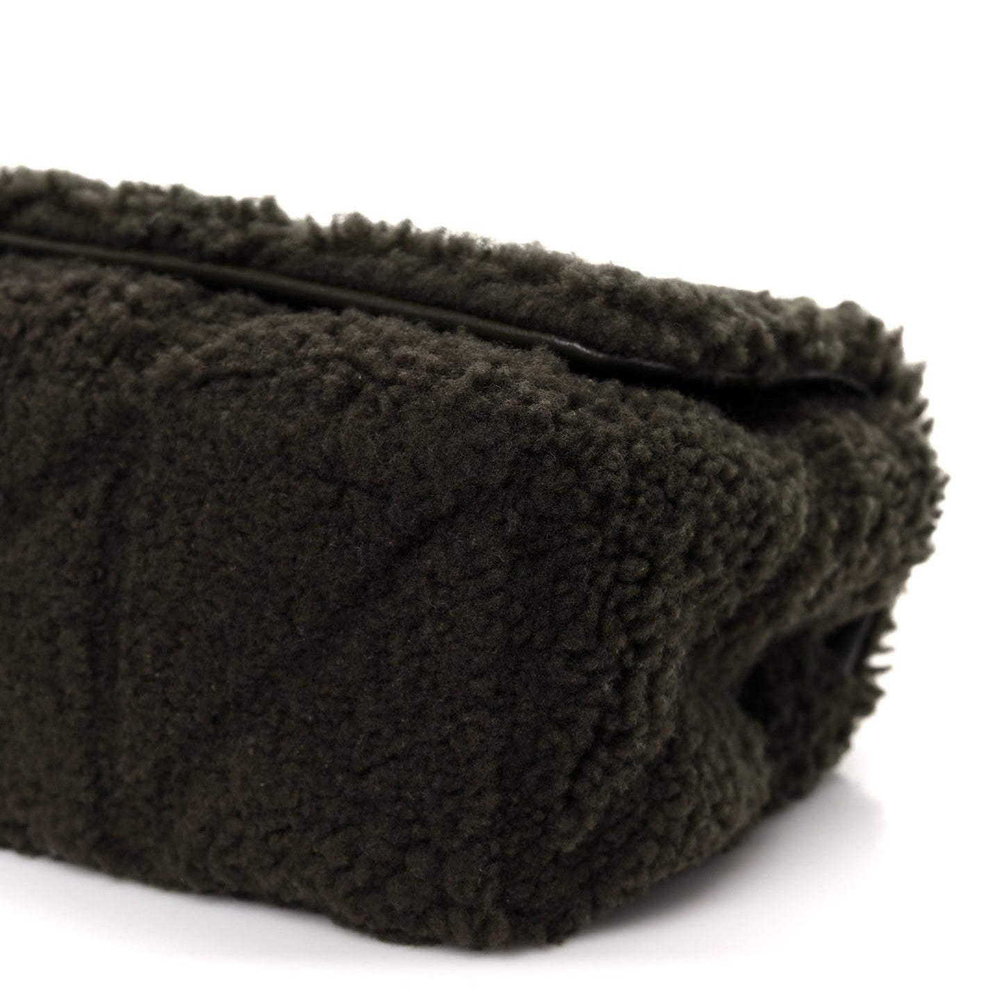 Small shearling shoulder bag, moss green, textured side panel