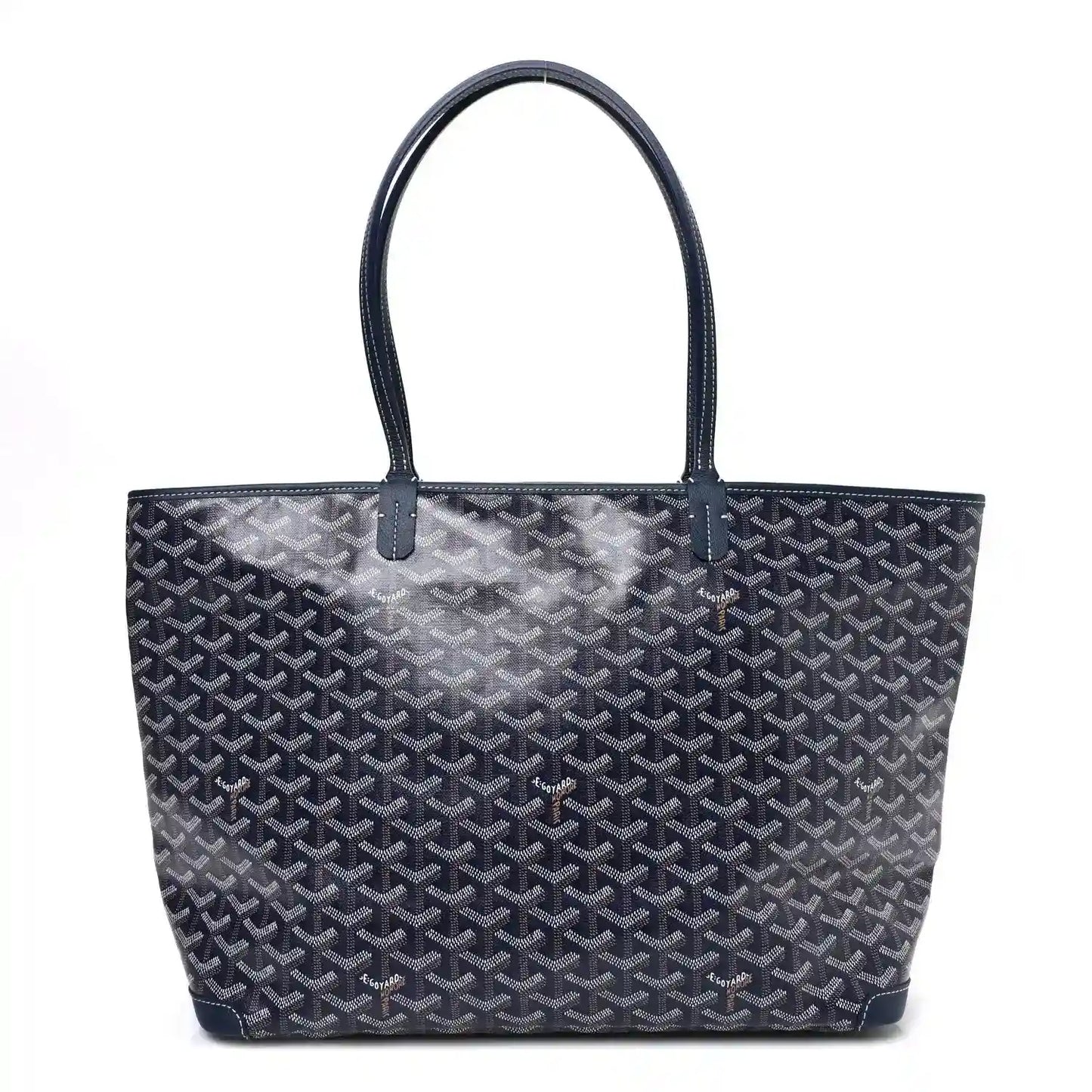 Navy Goyardine Artois MM tote bag with woven logo pattern and double handles