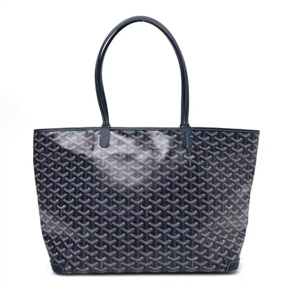 Navy Goyardine Artois MM tote bag with woven logo pattern and double handles