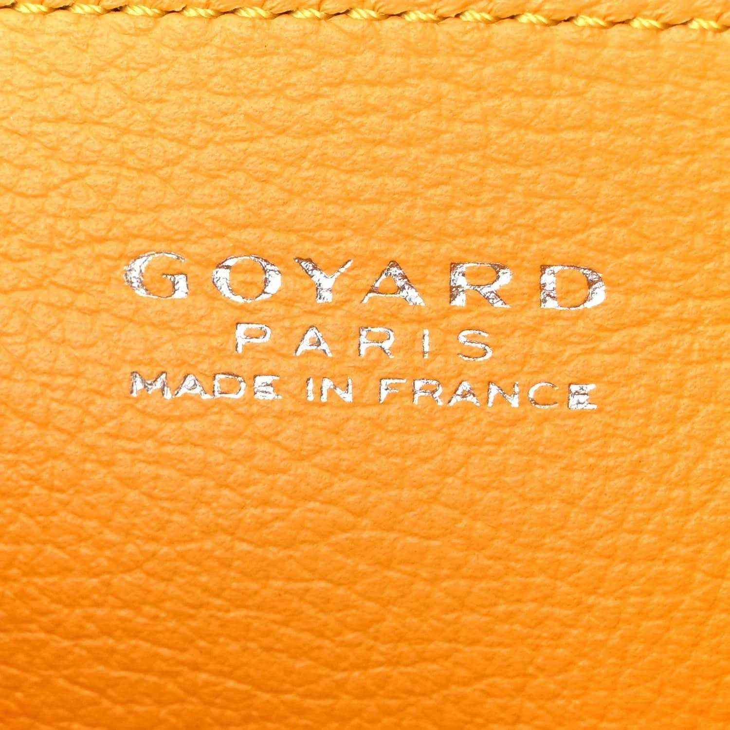 Goyard Paris leather label reading 'Made in France'.