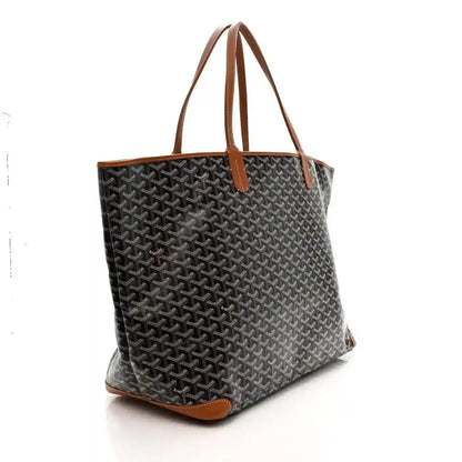Goyard Artois GM tote bag, black Goyardine canvas with tan corner piping and handles