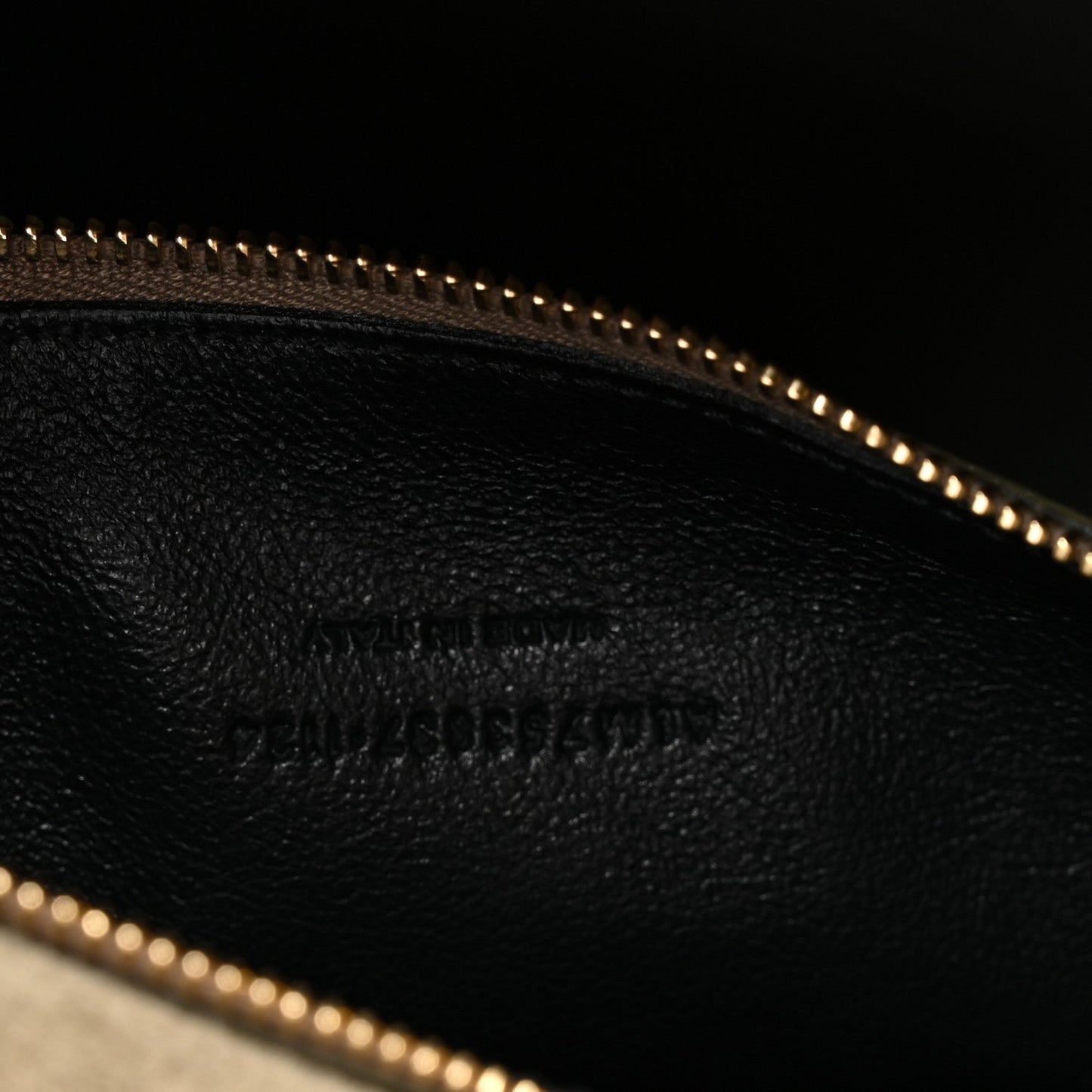 Leather hobo bag interior with embossed texture and gold zipper trim