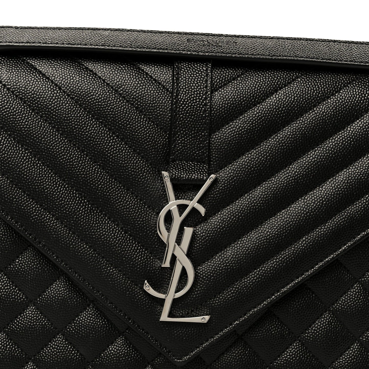 Black quilted flap satchel with silver YSL-style monogram hardware