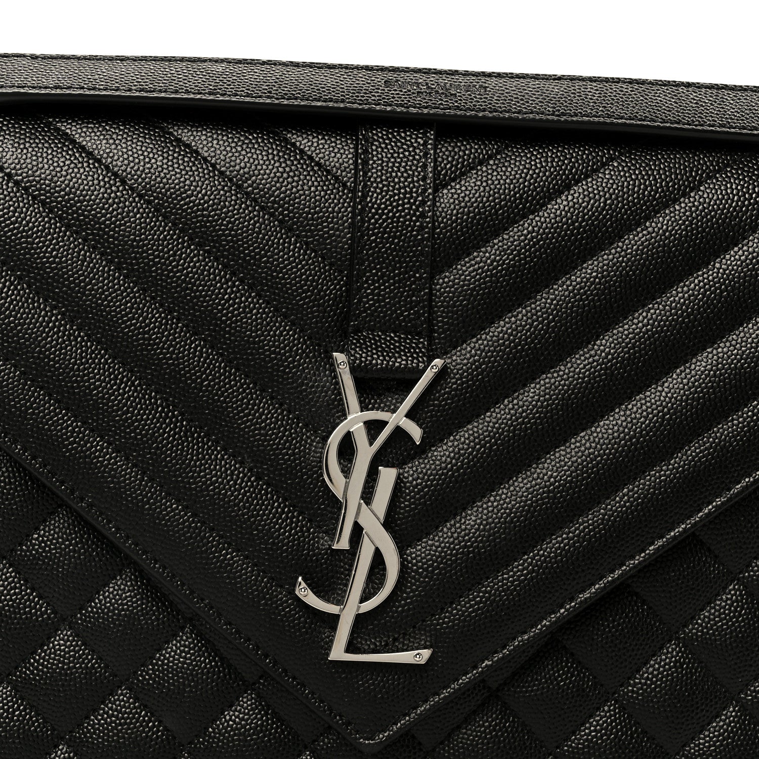 Black quilted flap satchel with silver YSL-style monogram hardware