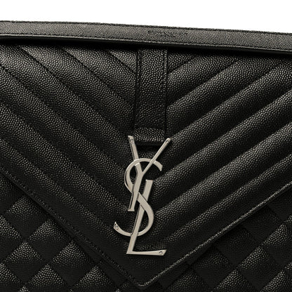 Black quilted flap satchel with silver YSL-style monogram hardware