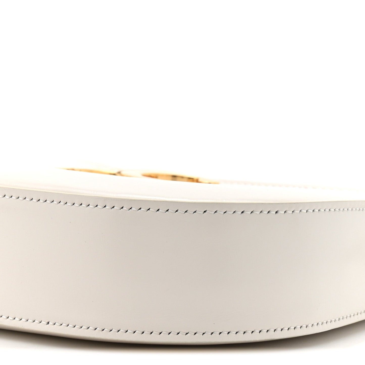 Rice cream leather bag side with zipper top edge and stitched seam detail
