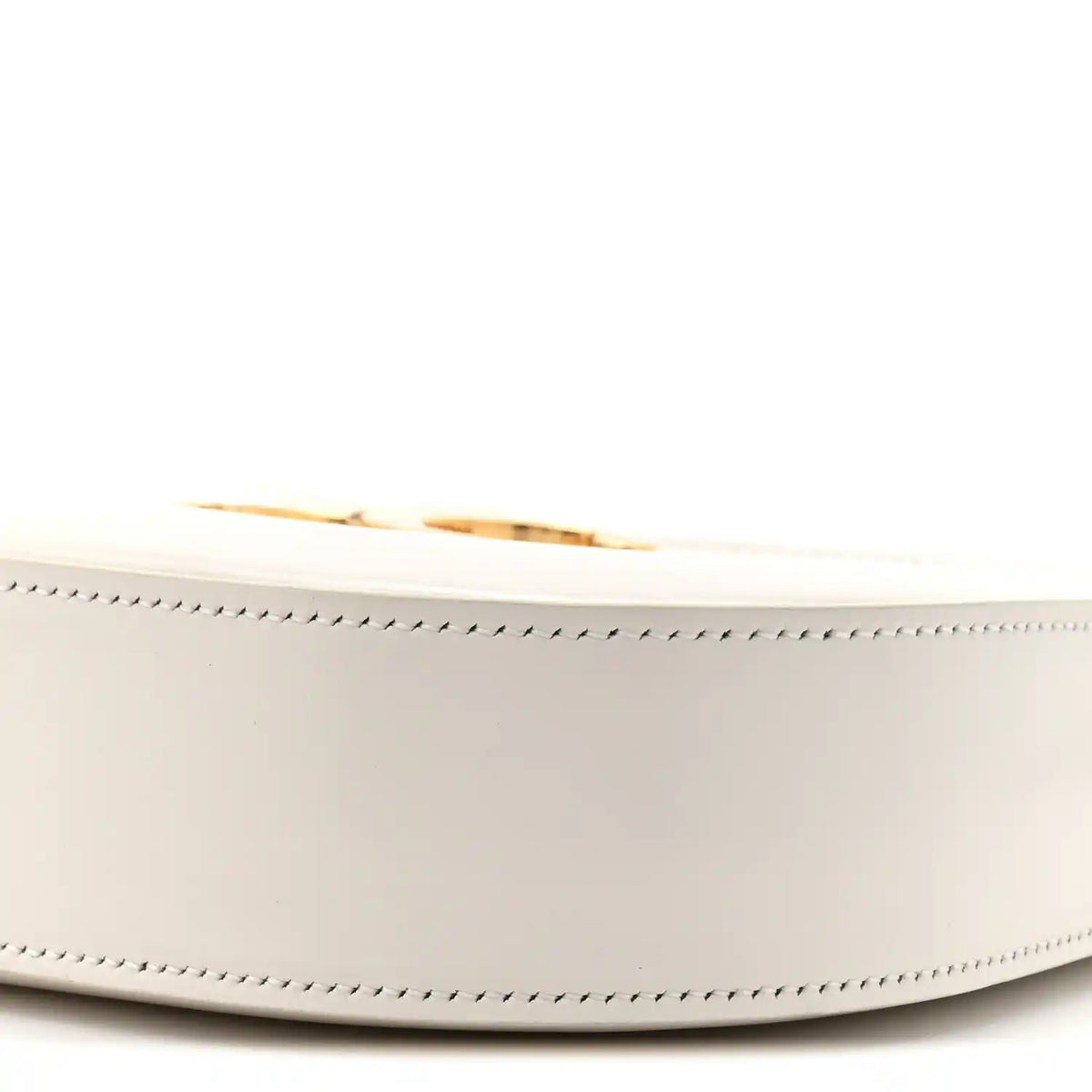 Rice cream leather bag side with zipper top edge and stitched seam detail