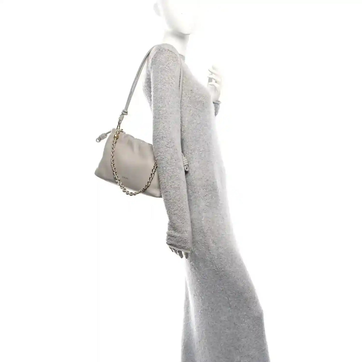 Loewe medium clutch bag in light grey with chain strap and knotted top handle