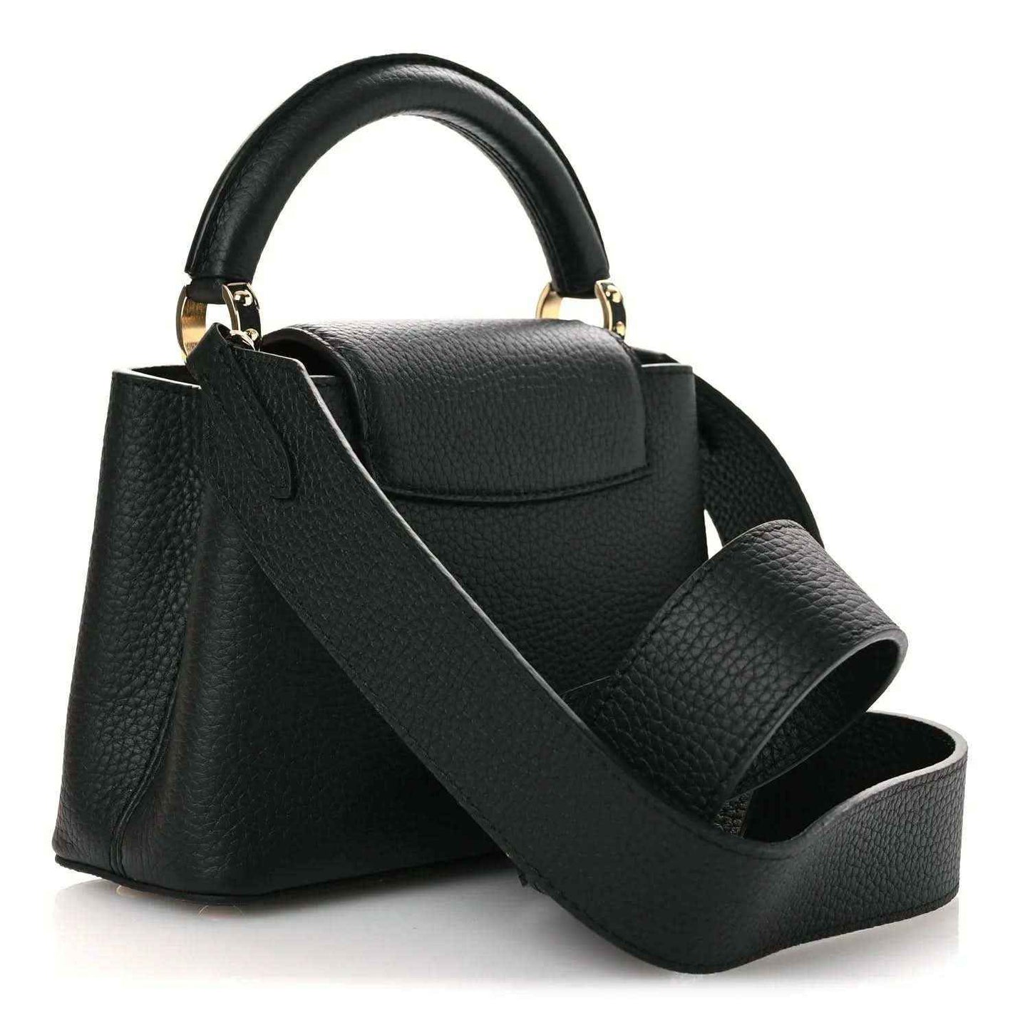 Louis Vuitton black leather mini crossbody handbag with long strap and flap