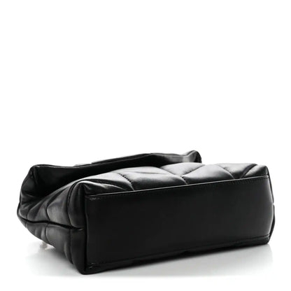 Saint Laurent quilted lambskin satchel, black, side view with puffer panels