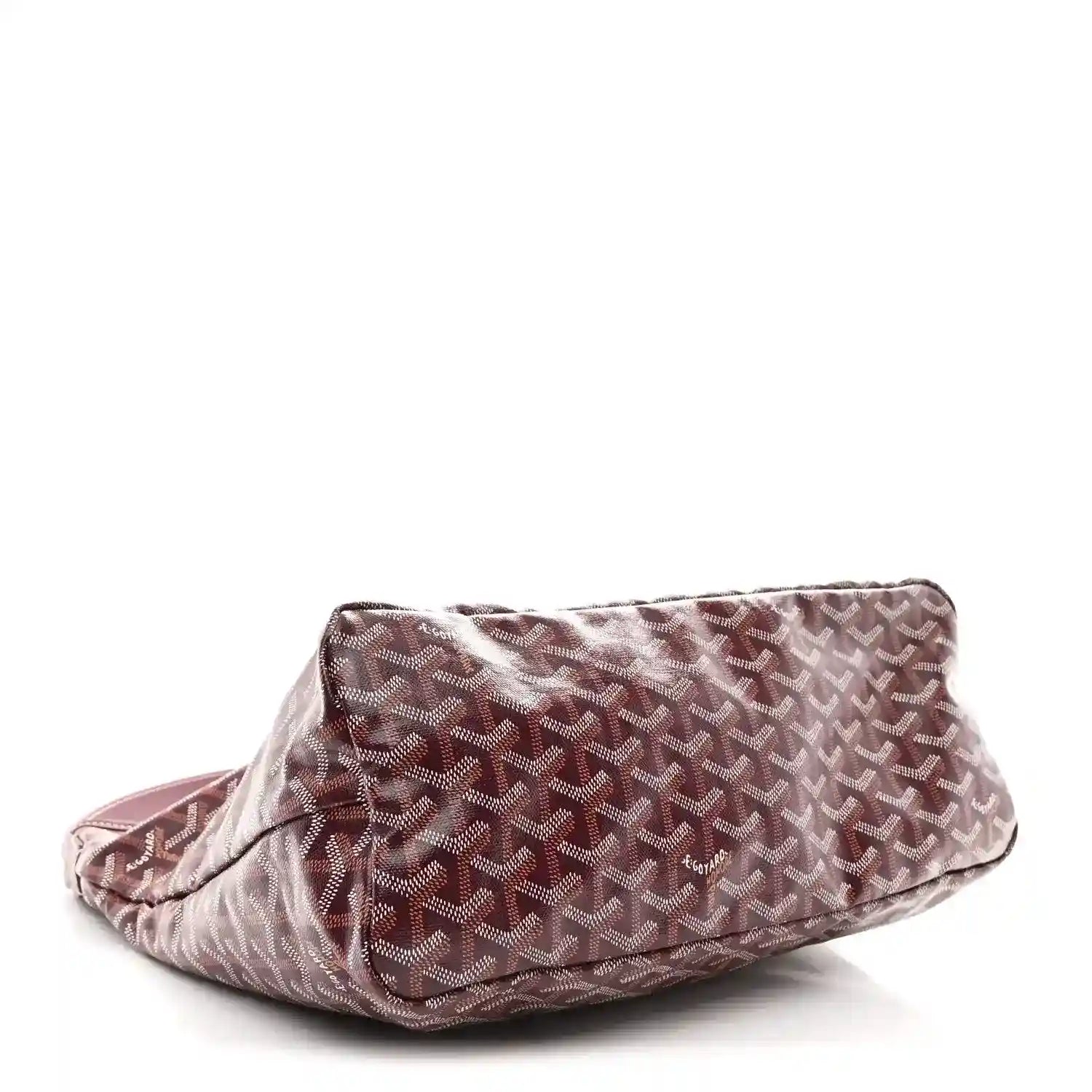 Burgundy coated canvas hobo shoulder bag with Goyardine pattern, flat bottom view