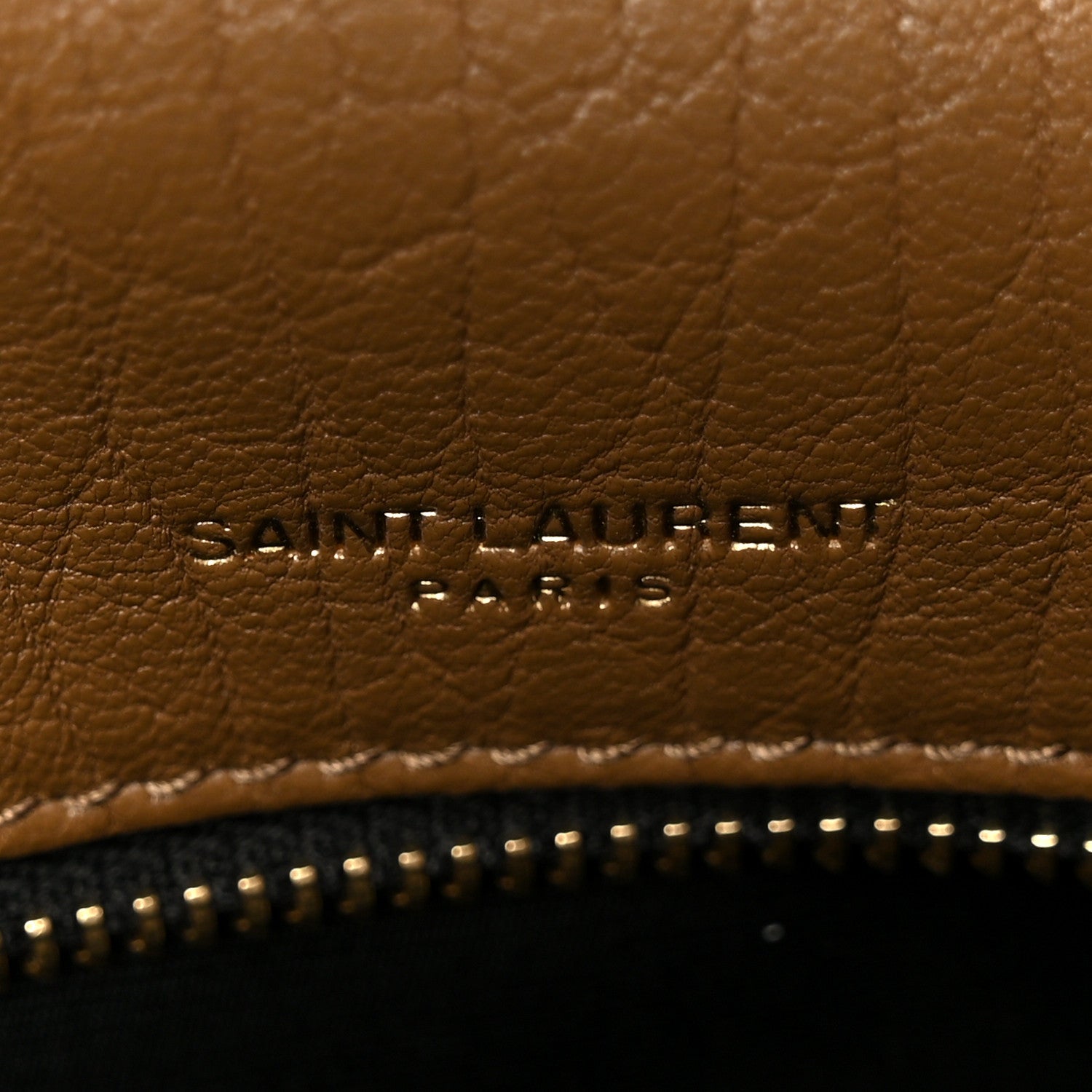 Grained leather satchel with Saint Laurent monogram stamp, dark cork.