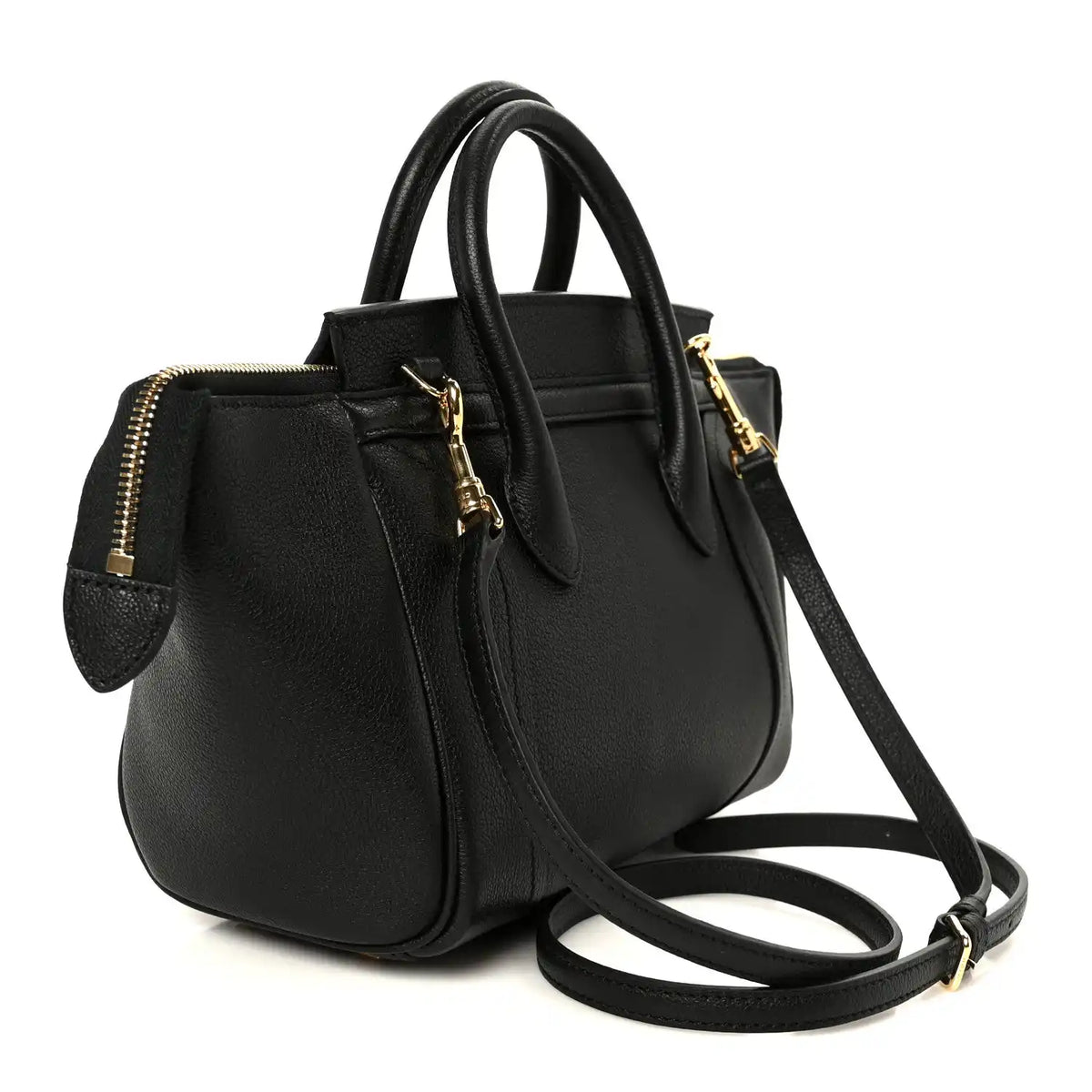 Celine grained calfskin tote bag, black with gold hardware and detachable shoulder strap