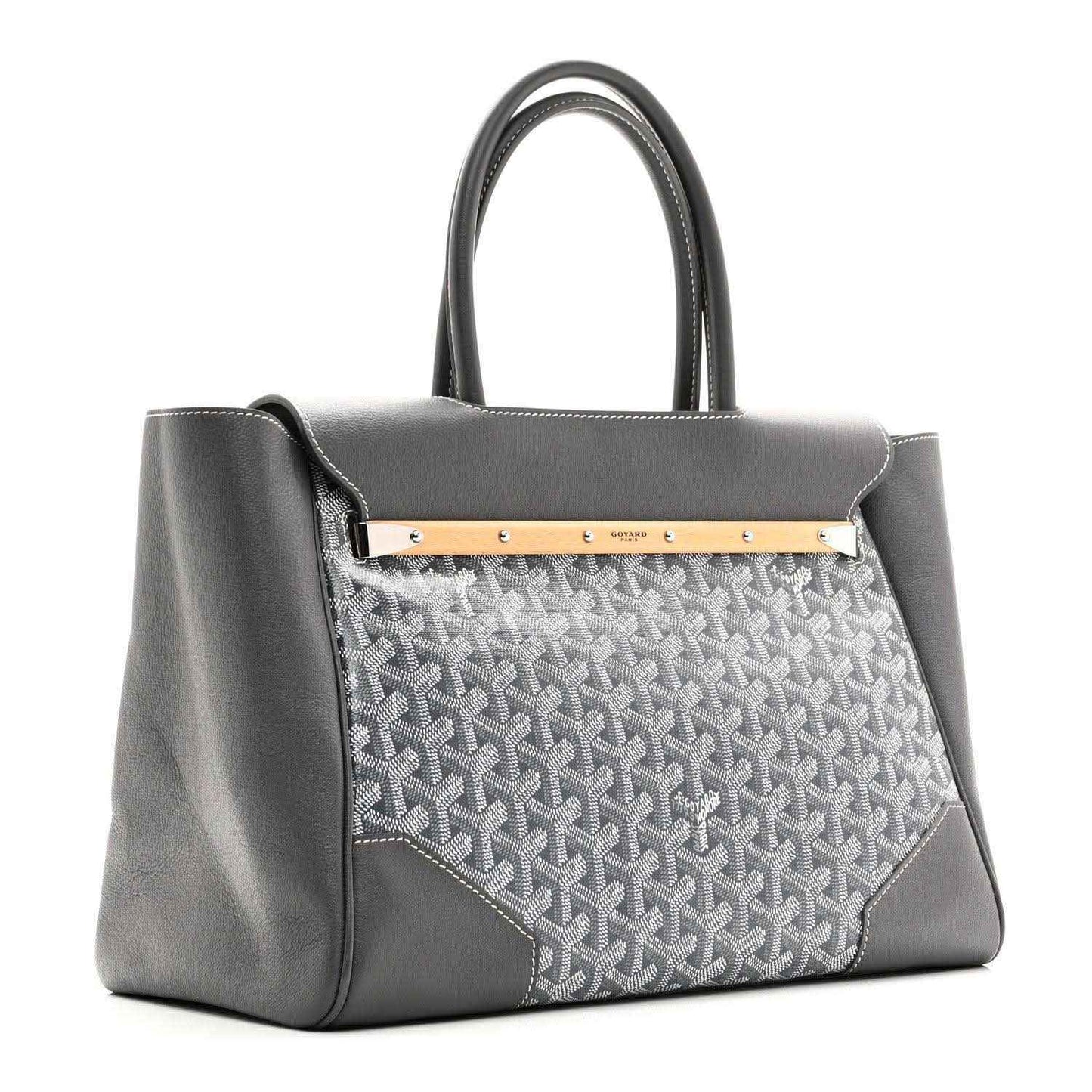 Goyard tote in grey canvas with Goyardine pattern and leather trim, top handles