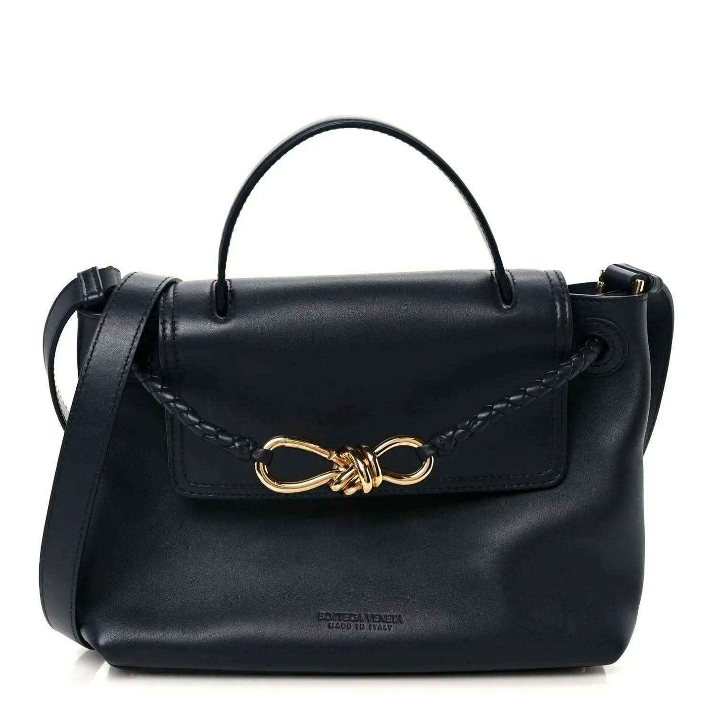 Black small handbag in silky calfskin with top handle and gold-tone chain clasp