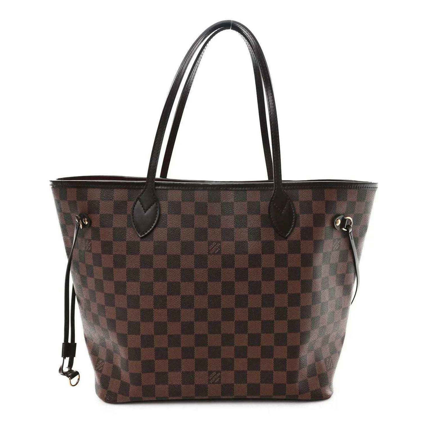 Damier Ebene Neverfull MM tote bag with brown check canvas and leather handles