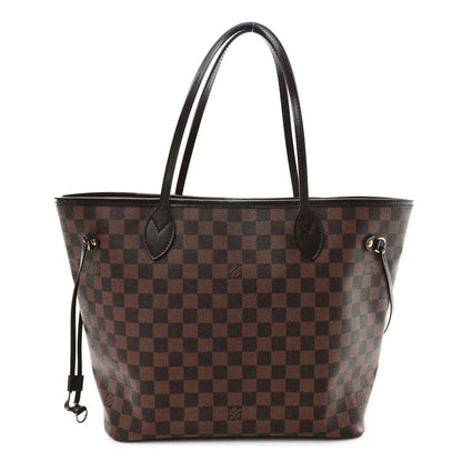 Damier Ebene Neverfull MM tote bag with brown check canvas and leather handles