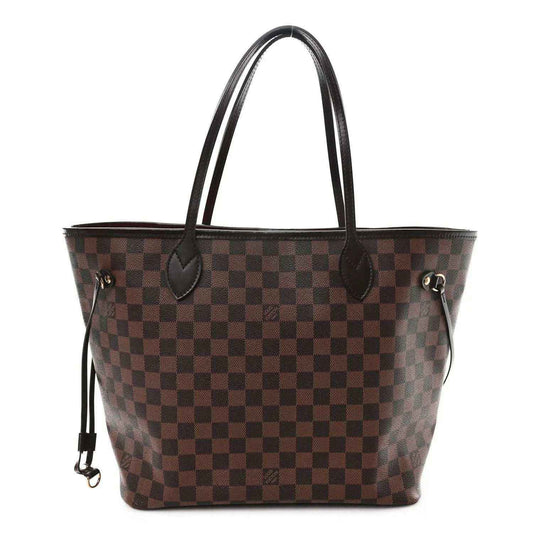 Damier Ebene Neverfull MM tote bag with brown check canvas and leather handles
