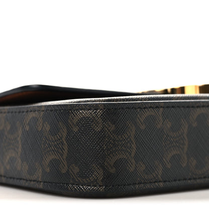 Celine canvas shoulder bag side profile with dark monogram texture