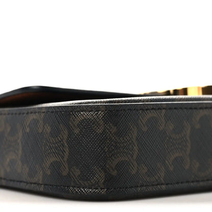 Celine canvas shoulder bag side profile with dark monogram texture