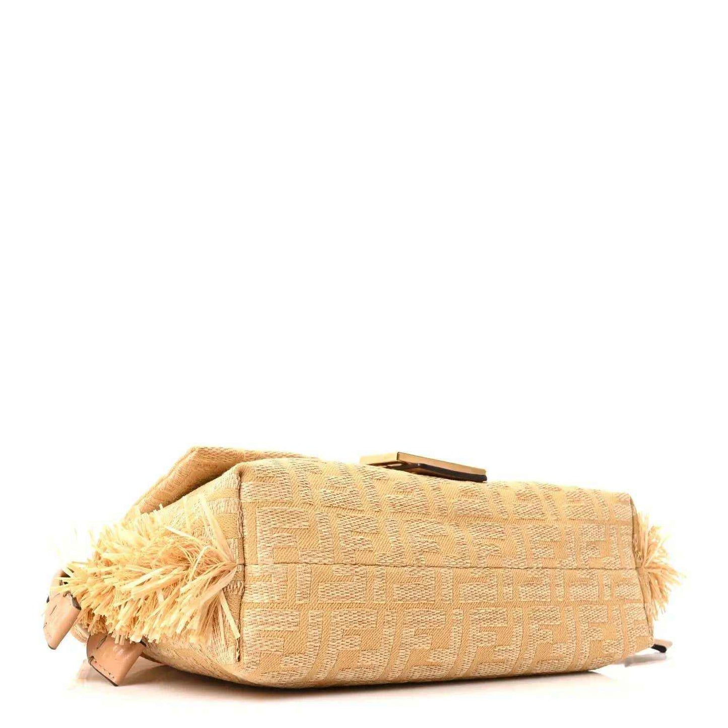Fendi Mamma Baguette handbag beige jacquard raffia with base panel and fringe