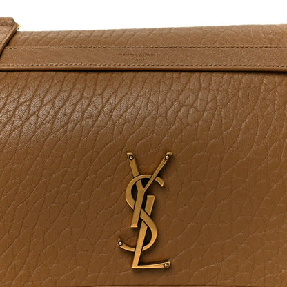 Grained leather satchel with YSL monogram on front flap, dark cork.