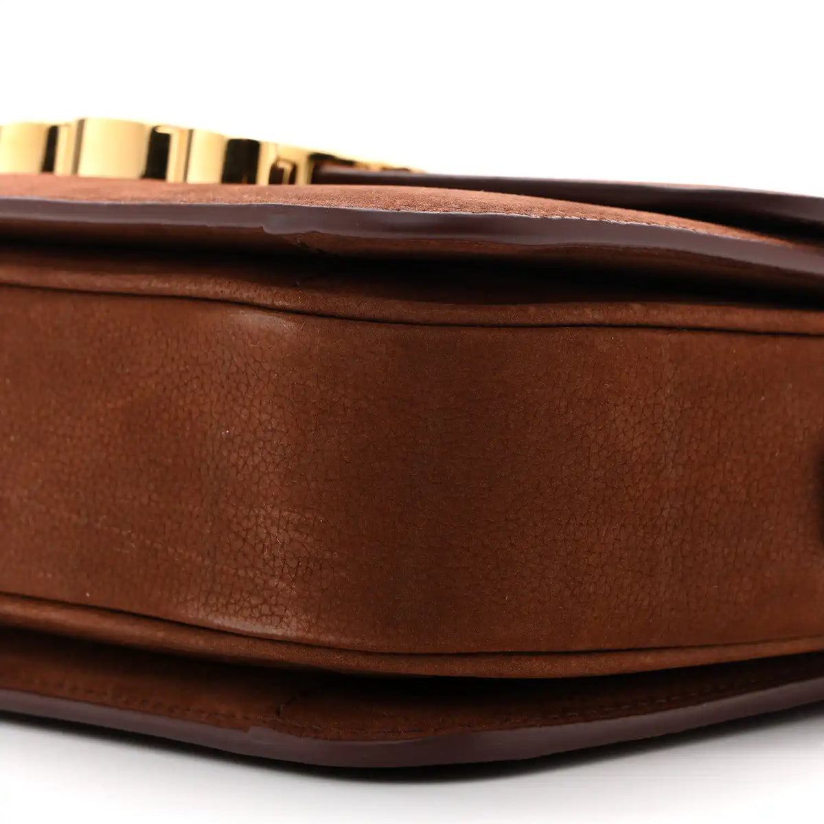 Chestnut nubuck shoulder bag with top edge seam detail