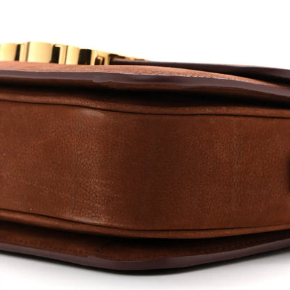 Chestnut nubuck shoulder bag with top edge seam detail