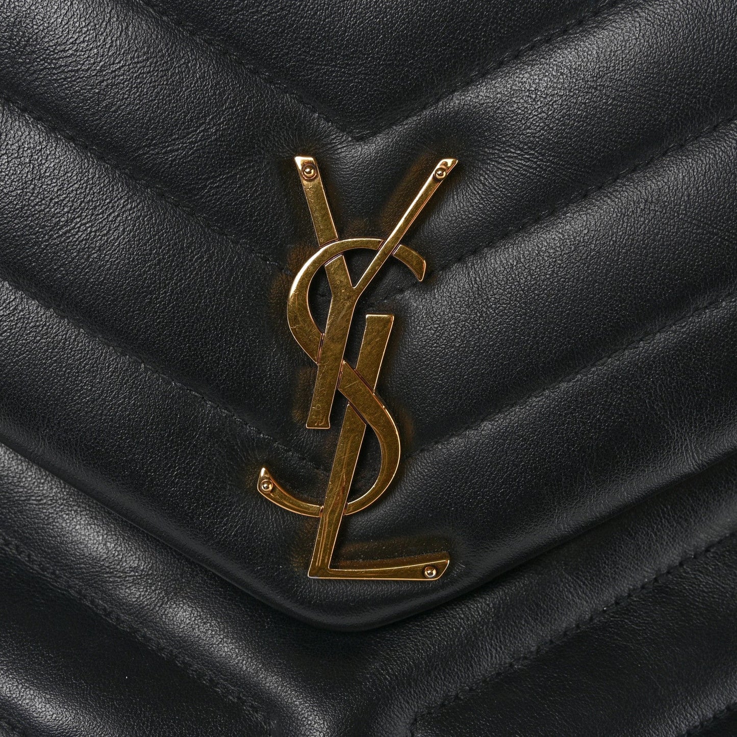 Black quilted leather satchel with gold monogram Y hardware