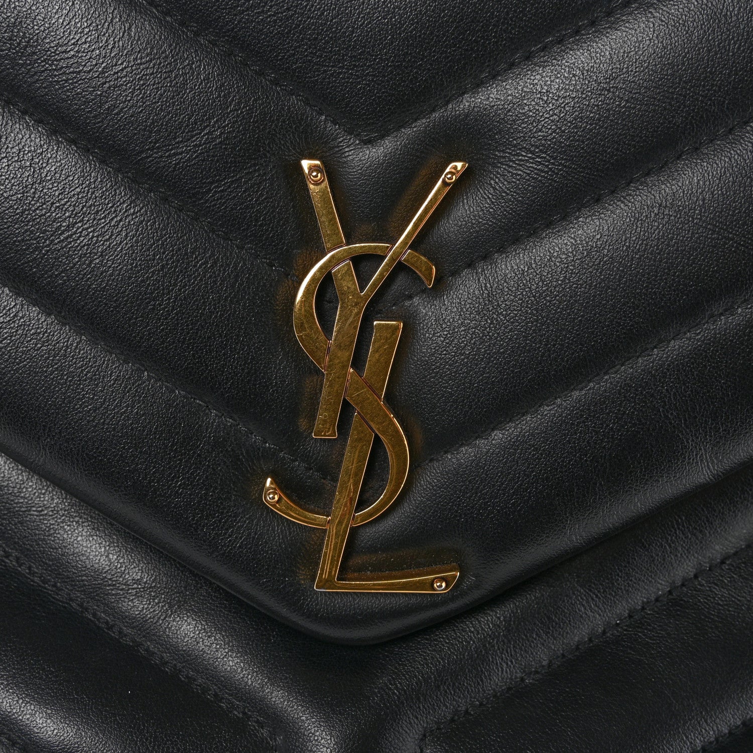 Black quilted leather satchel with gold monogram Y hardware