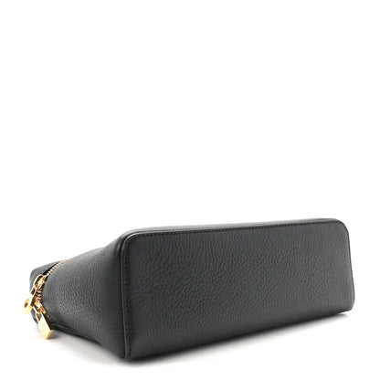 Loro Piana grained calfskin pouch, black, side view with zipper end and base