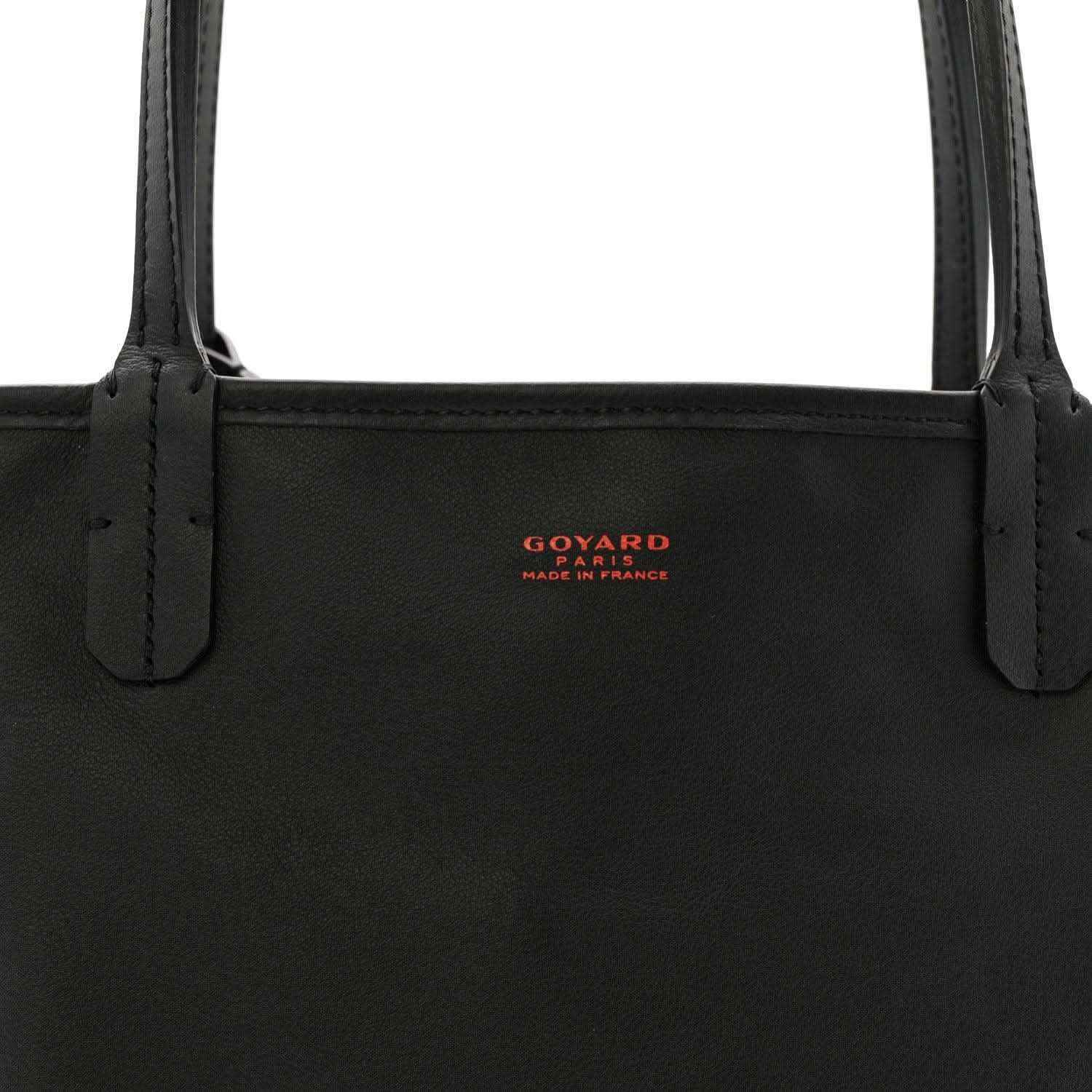 Mini Anjou reversible tote bag, black leather front panel with small red logo