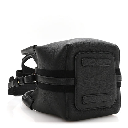 Black grained leather micro bale bag, flap pocket with strap and rectangular patch