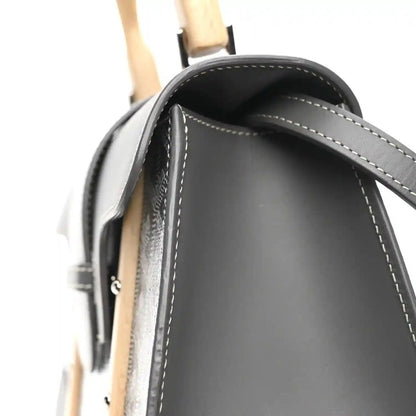 Grey leather mini Saigon bag open top with stitched edge and dark interior