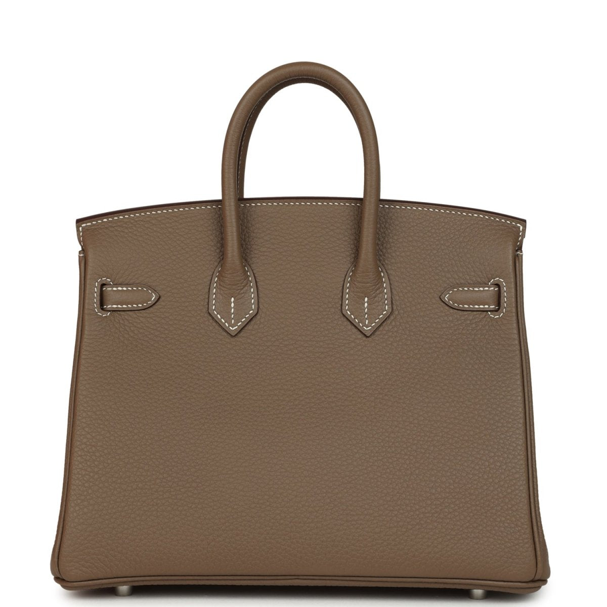 Hermes Birkin 25 taupe-brown leather handbag, front flap, stitched details, turn-lock
