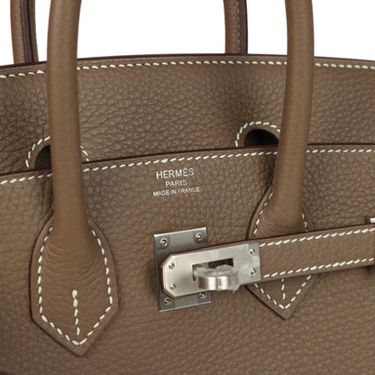 Hermes Birkin 25 leather interior with stamped logo and brushed palladium turn-lock plate