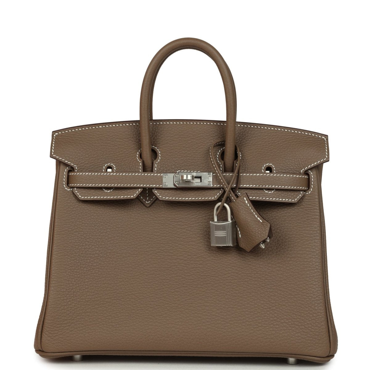 Hermes Birkin 25 taupe-brown Togo leather handbag with brushed palladium hardware
