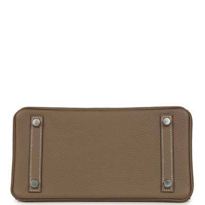 Hermes Birkin 25 taupe-brown leather handbag base with corner feet and metal rivets