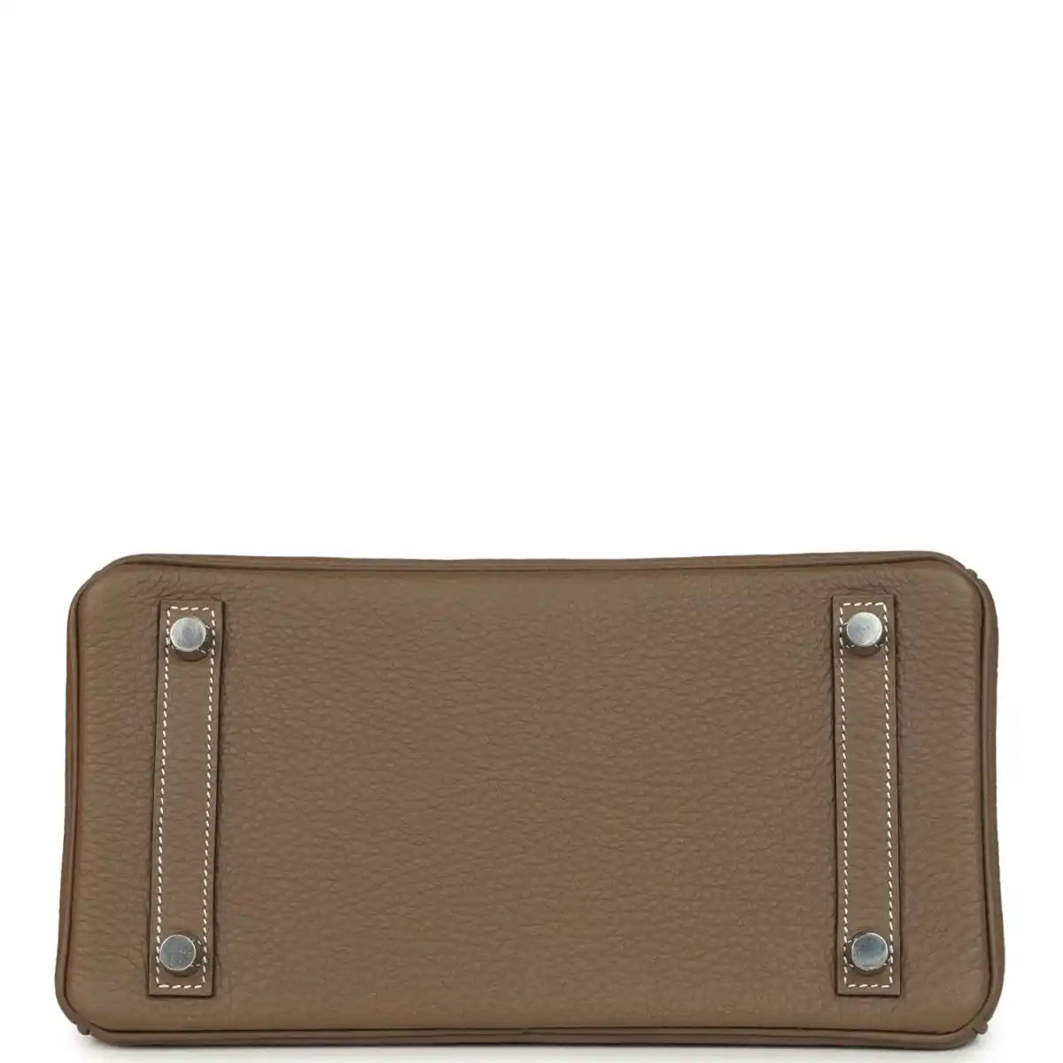 Hermes Birkin 25 taupe-brown leather handbag base with corner feet and metal rivets