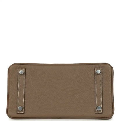 Hermes Birkin 25 taupe-brown leather handbag base with corner feet and metal rivets