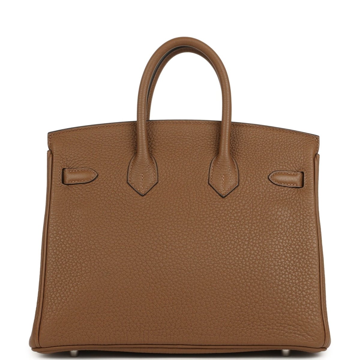 Hermes Birkin 25 handbag, dark tan Togo leather, back view with stitched straps