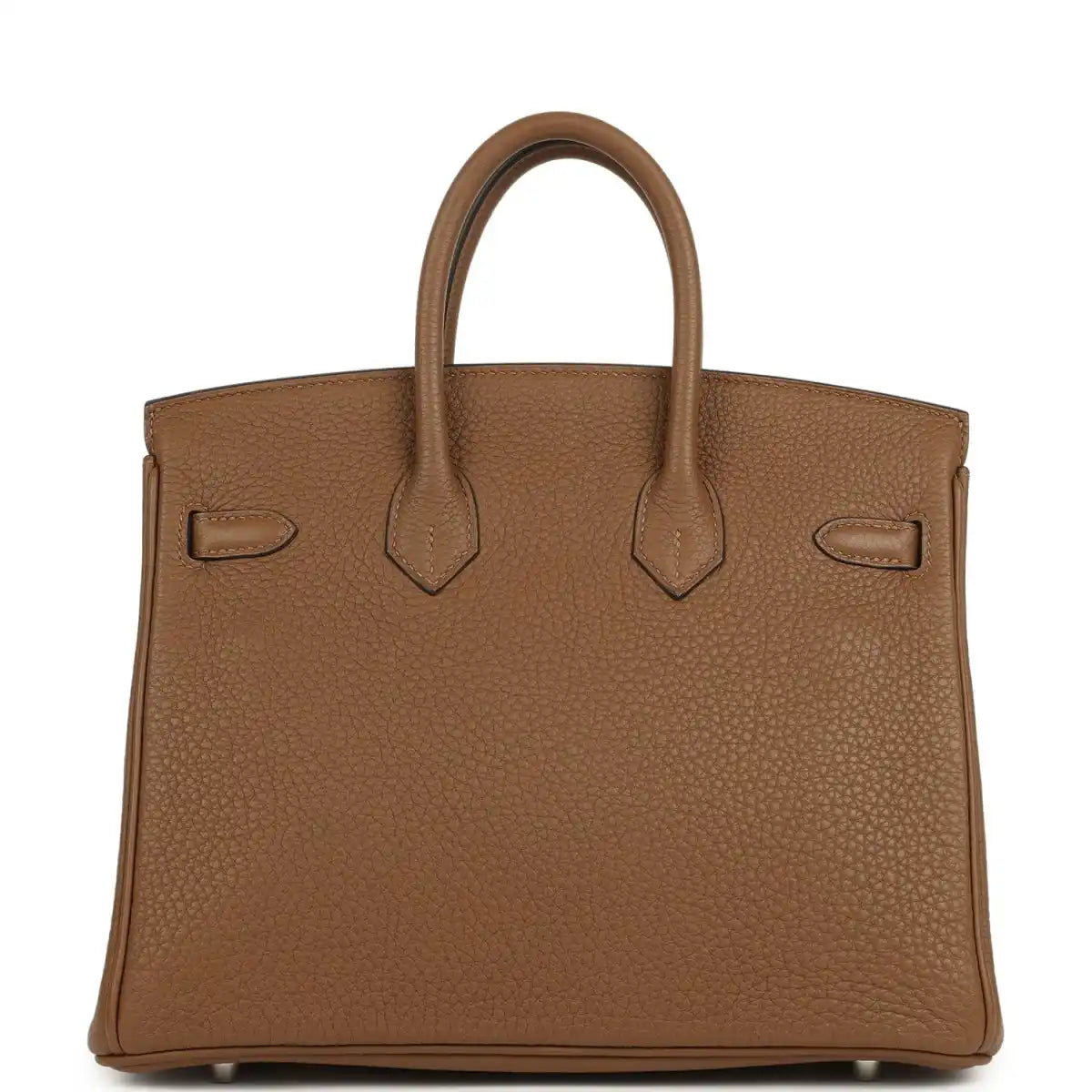 Hermes Birkin 25 handbag, dark tan Togo leather, back view with stitched straps